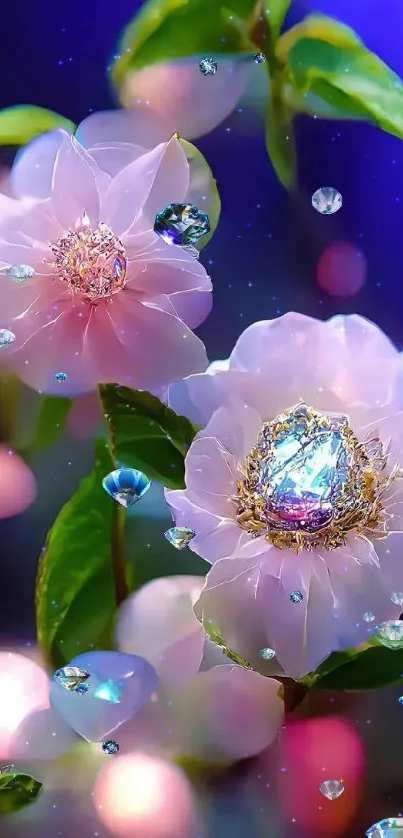 Elegant wallpaper with flowers and gems.