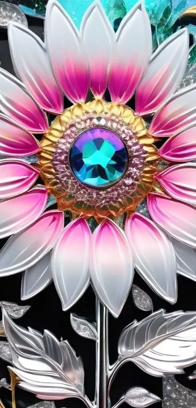 Elegant floral design with gemstone center.