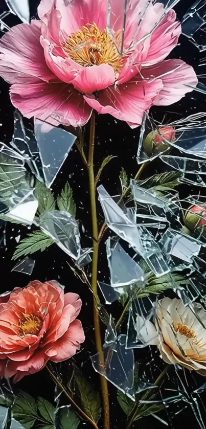 Floral art with shattered glass effect.
