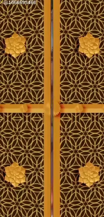 Elegant floral gold pattern wallpaper with geometric design.