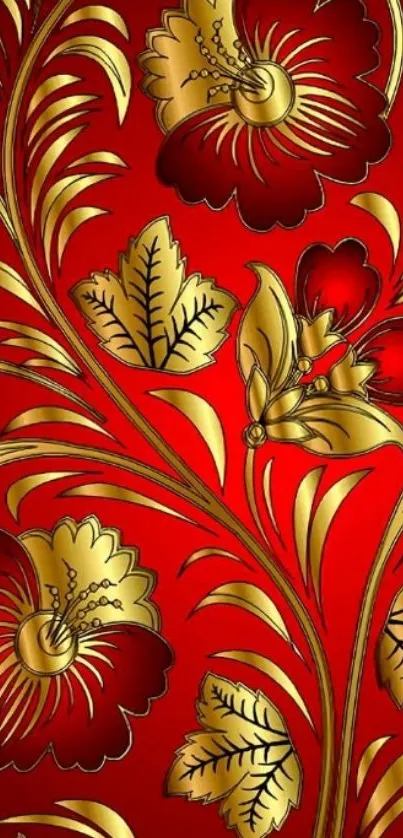 Elegant red and gold floral mobile wallpaper design.