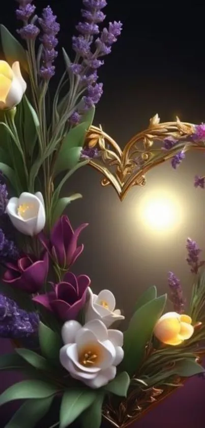 Elegant floral heart design with vibrant colors and gold accents