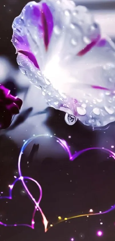 Elegant floral wallpaper with glowing heart design.