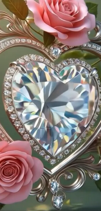 Heart-shaped jewel with pink roses art