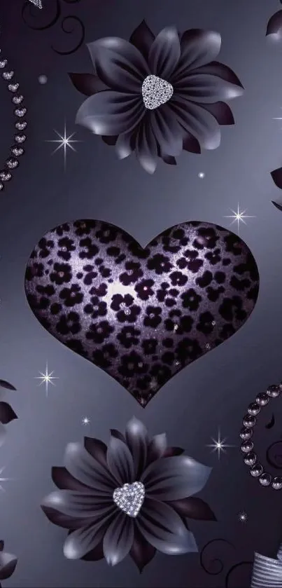Dark floral heart wallpaper with elegant design