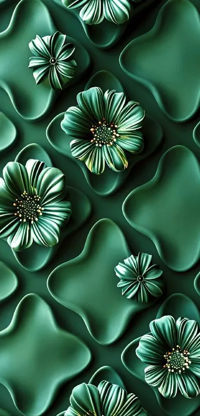 Elegant jade floral wallpaper design with green flowers.
