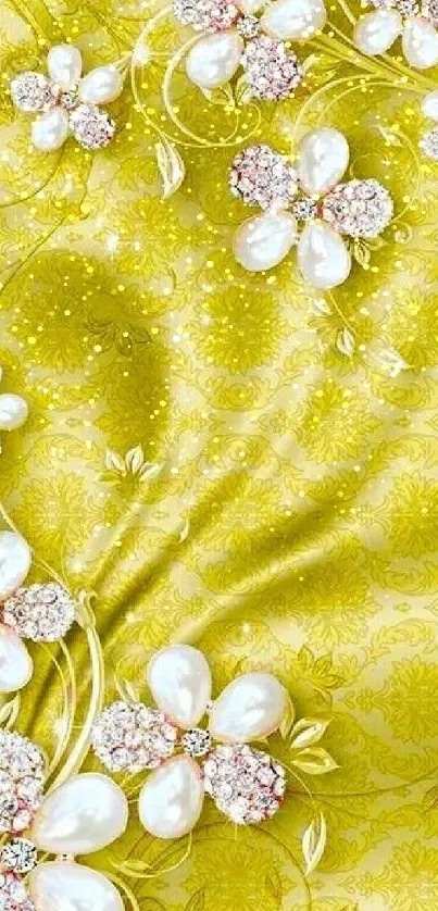 Elegant floral jewel wallpaper on yellow background.