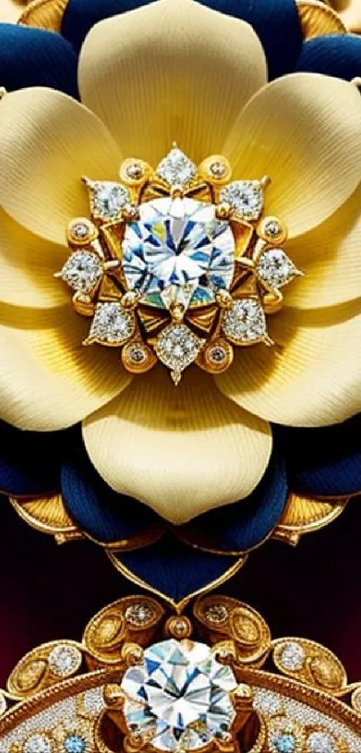 Jewel-encrusted golden flower on a luxury wallpaper.