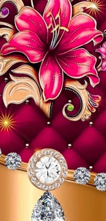 Luxurious floral and jewel wallpaper design.