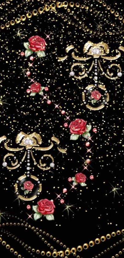 Elegant mobile wallpaper with floral jewel design, featuring roses and golden accents.