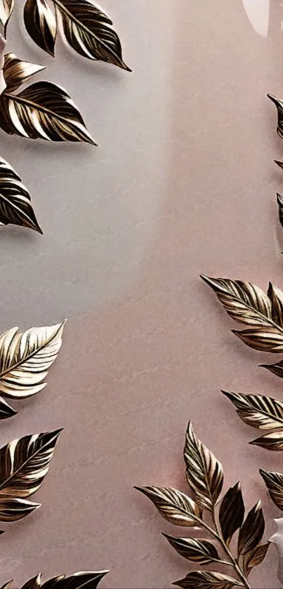 Elegant metallic leaves and delicate flowers on a soft pink background.