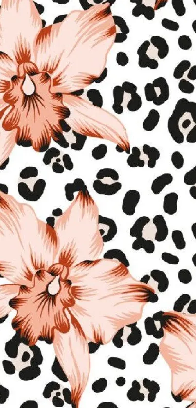 Peach floral design with leopard print background.