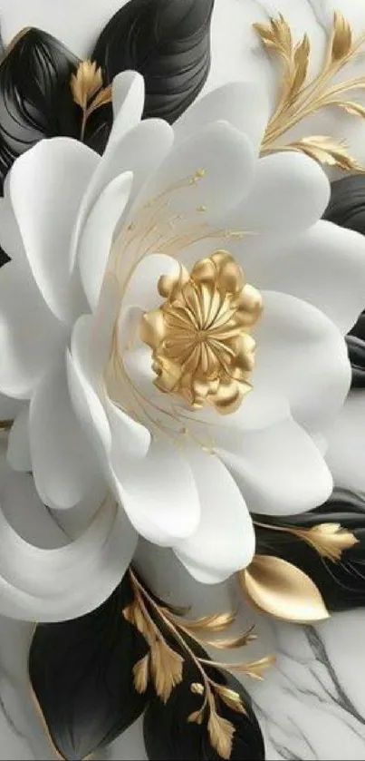 Elegant flower on marble background with gold accents.