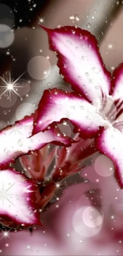 Pink floral wallpaper with sparkling accents and elegant design.