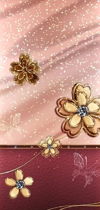 Elegant mobile wallpaper with golden flowers and butterfly accents.