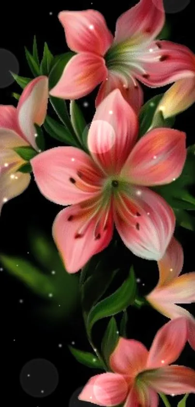 Elegant pink lilies on a dark mobile wallpaper background.