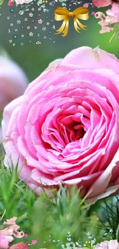 Elegant pink rose with floral border in mobile wallpaper.