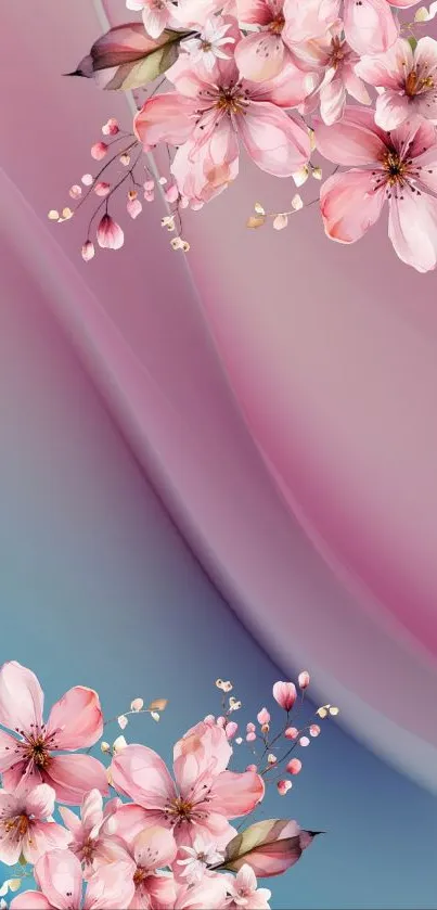 Pink cherry blossom mobile wallpaper with elegant gradient design.
