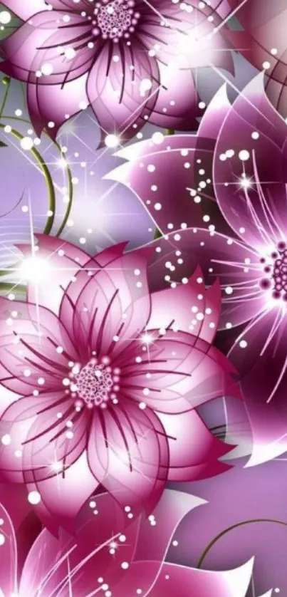 Purple floral wallpaper with sparkles and elegant design.