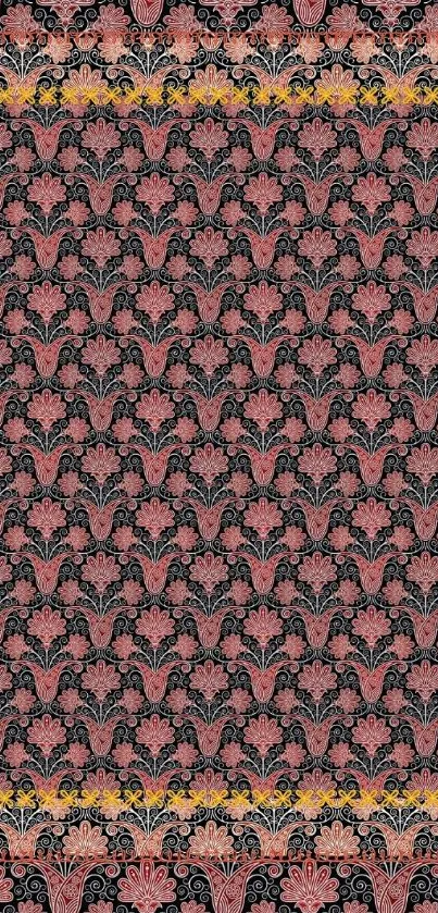 Intricate floral pattern on dark background wallpaper.