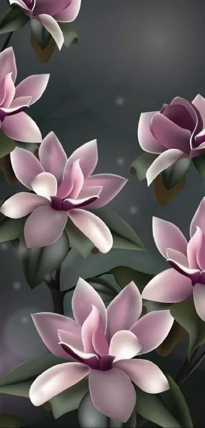 Elegant pink floral wallpaper with a dark background.