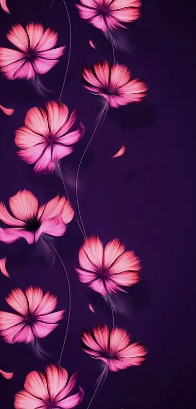 Elegant pink flowers on a dark purple background mobile wallpaper.