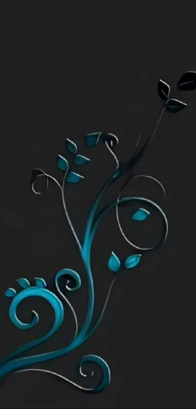 Elegant dark floral design mobile wallpaper with teal vine accent.