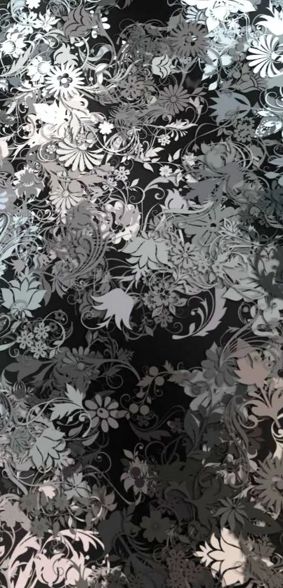 Elegant floral mobile wallpaper with black and silver design.