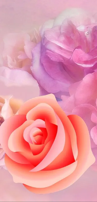 Elegant floral mobile wallpaper with pink and purple roses.