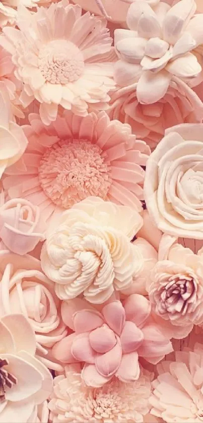 Soft blush pink floral pattern with various flowers.