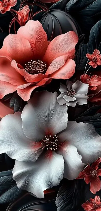 Elegant floral mobile wallpaper with red and white flowers.