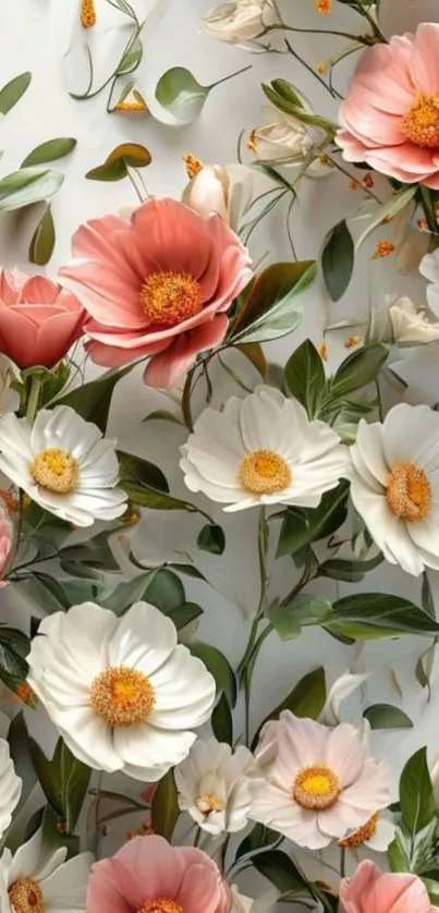 Elegant floral mobile wallpaper with pink and white flowers.