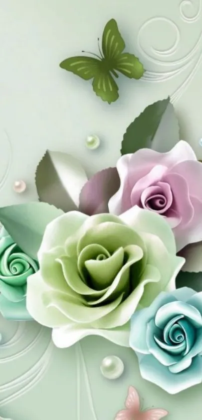 Elegant floral wallpaper with pastel roses.