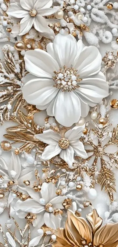 White and gold flower wallpaper for mobile phones.