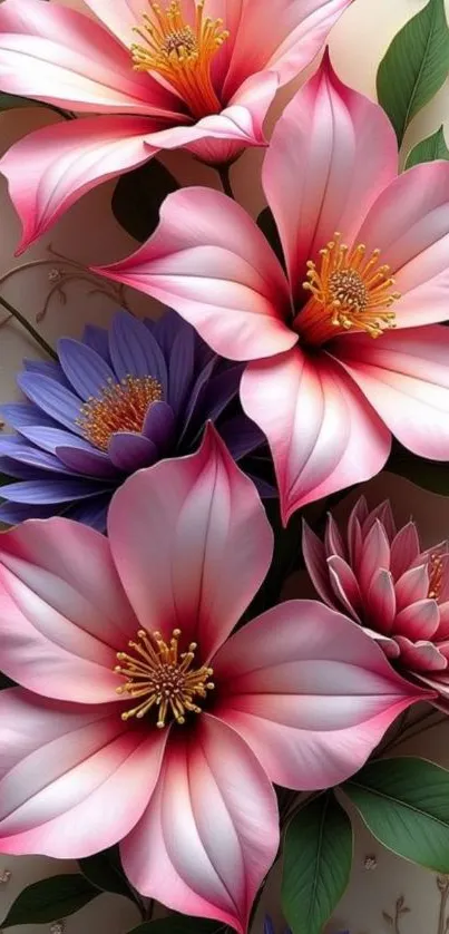 Vibrant pink and purple floral wallpaper for mobile.