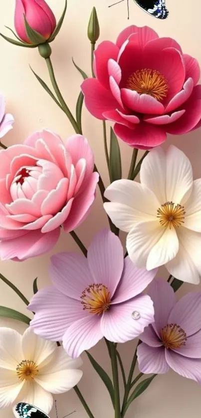 Elegant pink and white floral mobile wallpaper with intricate blossoms.