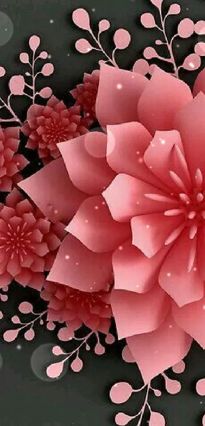 Elegant pink floral design on dark background wallpaper.