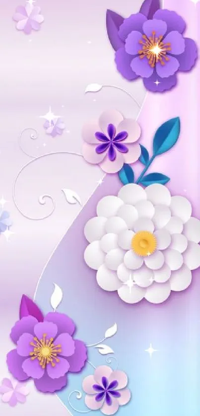 Elegant purple and white floral mobile wallpaper, featuring delicate flowers.