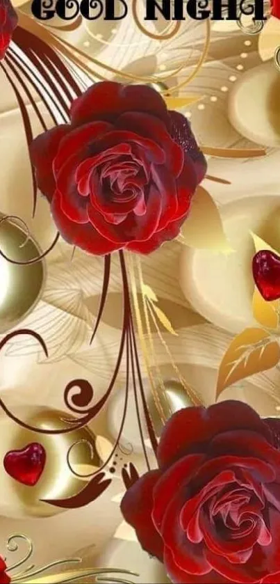 Elegant red and gold floral wallpaper for mobile.