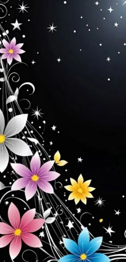 Colorful flowers with a starry night background