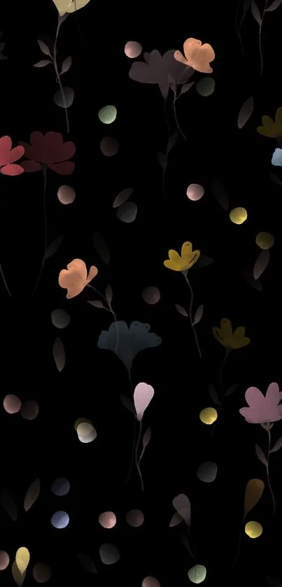 Elegant floral night wallpaper with colorful flowers on a dark background.