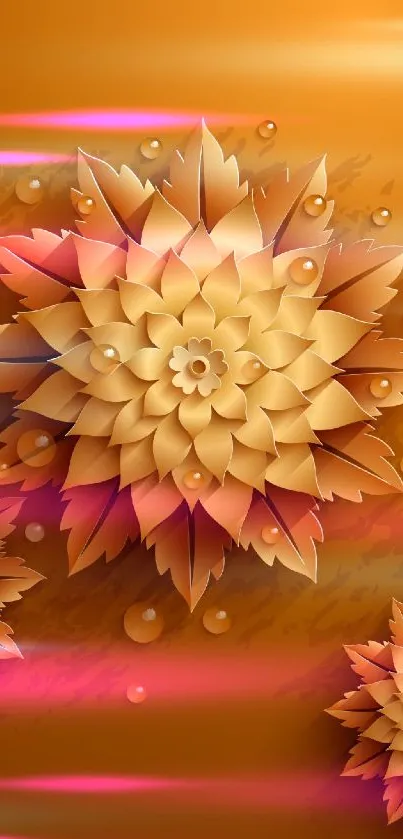 Elegant orange floral art wallpaper with intricate details for mobile.