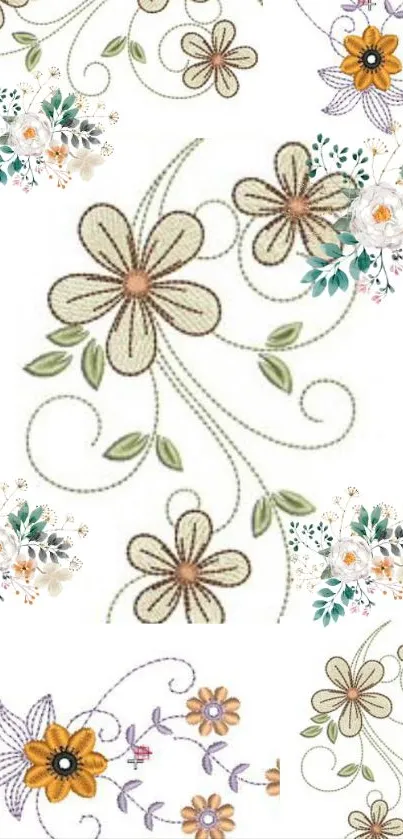 Elegant mobile wallpaper with floral patterns in soft cream and pastel colors.