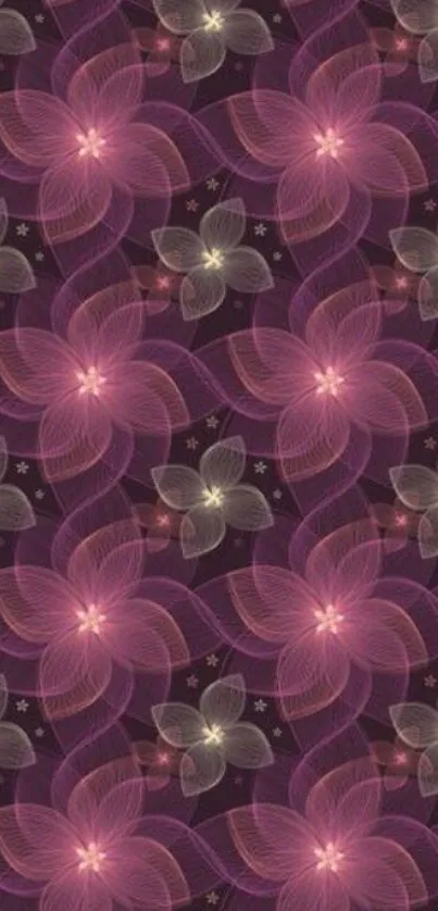 Elegant floral pattern wallpaper in dark purple hues.