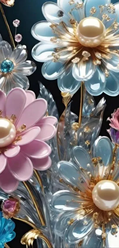 Elegant wallpaper with floral and pearl design