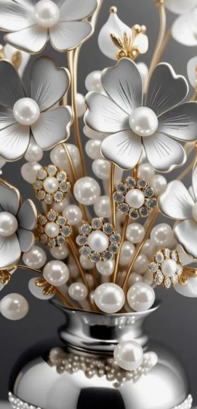 Elegant floral wallpaper with pearls.
