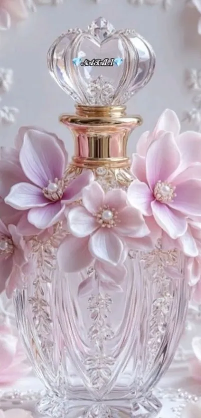 Crystal perfume bottle with pink floral design