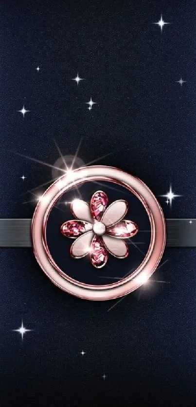 Elegant floral wallpaper with pink gems and dark background.