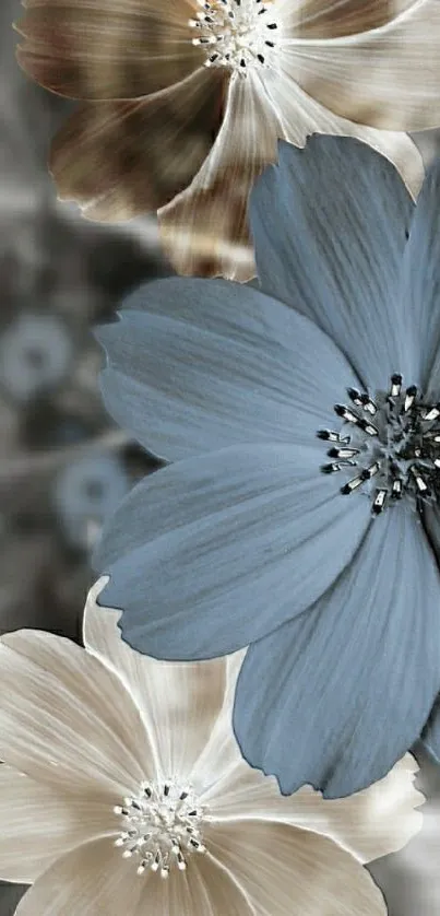 Elegant blue and beige floral phone wallpaper.