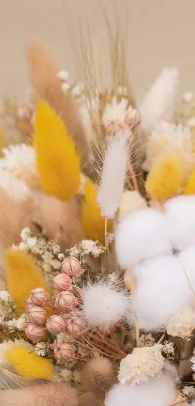 Mobile wallpaper with elegant yellow and white dried floral arrangement.